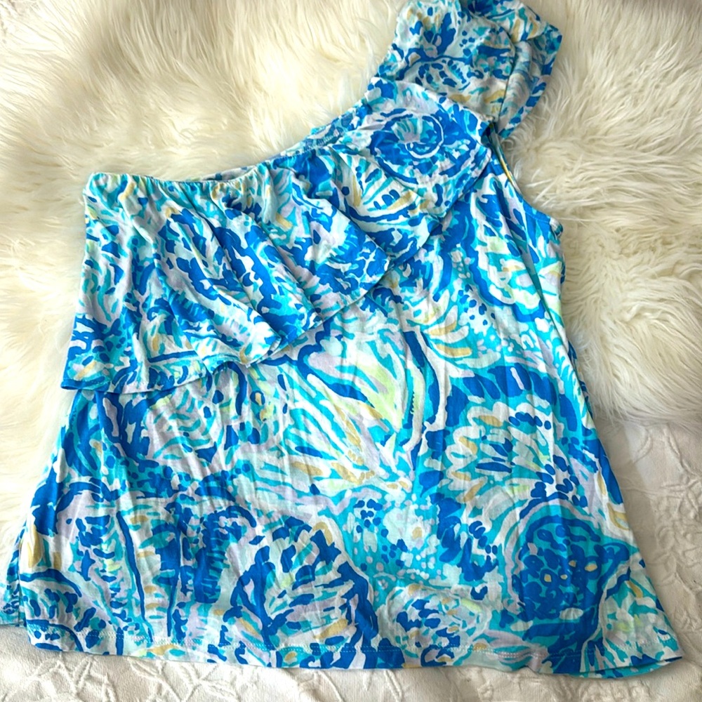Lilly Pulitzer Matteo Top Salty Seas Bennet Blue EUC Size Large